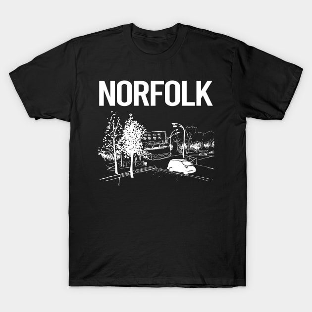 Cityscape Sketch Norfolk T-Shirt by flaskoverhand